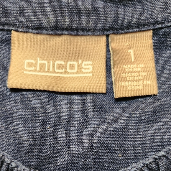 CHICO'S  size 1 (medium) linen navy blue , 3/4 sleeve. - Picture 3 of 7